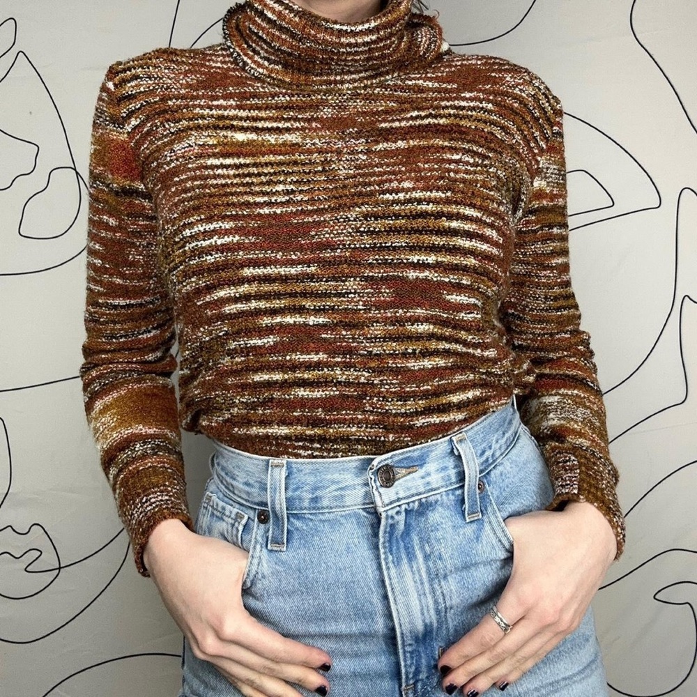 Vintage 70s Acrylic Terracotta Rust Knit Turtleneck Sweater